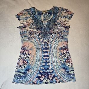 One World Y2K Top Flutter Sleeve Women's Large